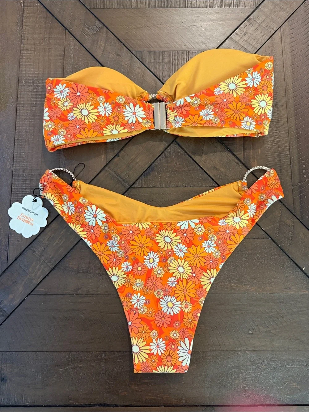 NWT Blackbough Swim X Emma Brooks Orange Floral Bikini Set XL Bottoms L Top